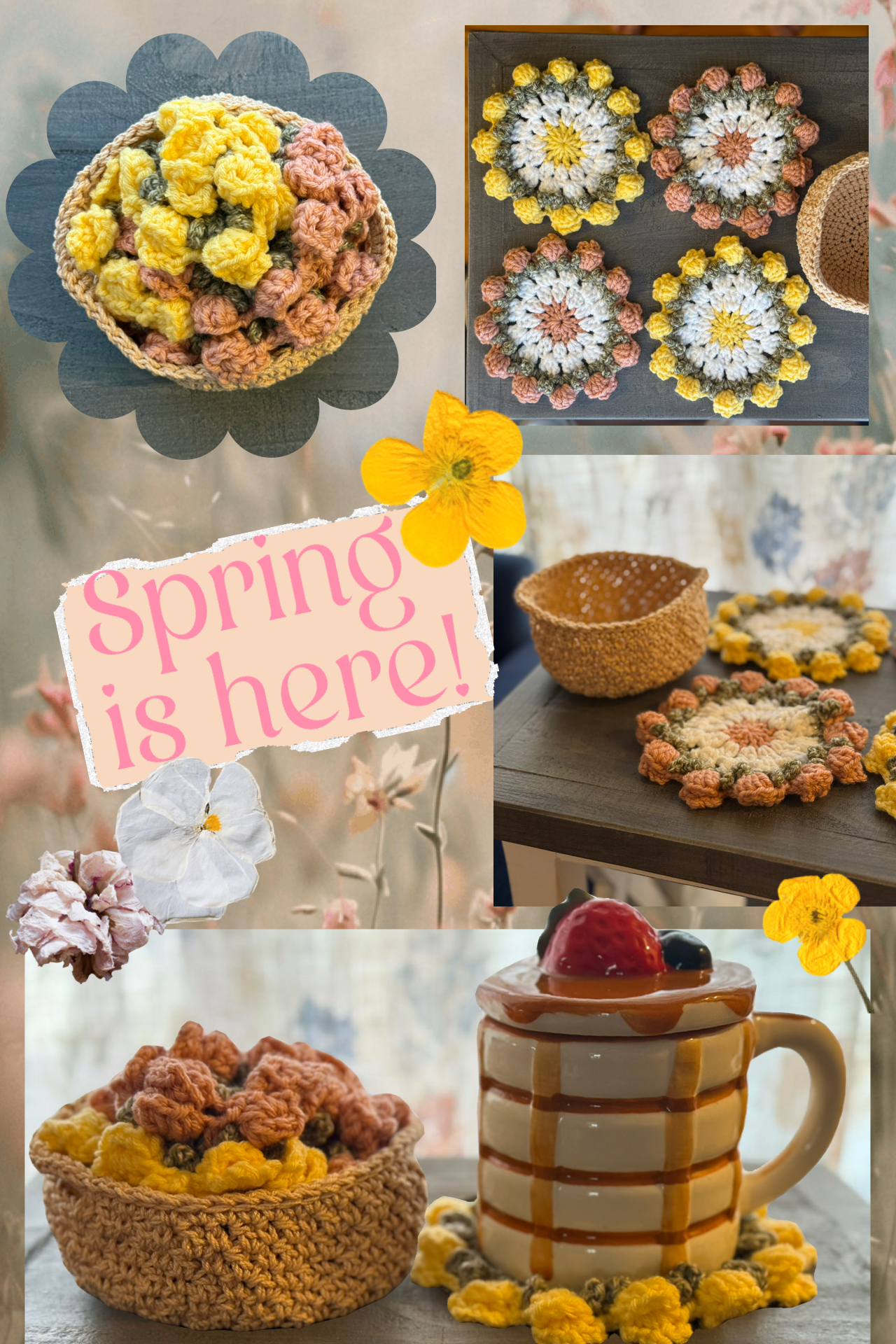 Mix and match flower coasters collage